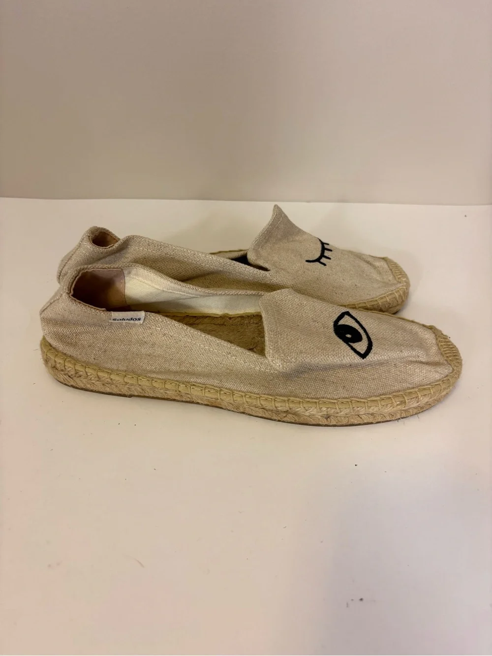 Soludos Anthropologie Beige Canvas Winking Eye Espadrilles Shoes Women’s 7.5